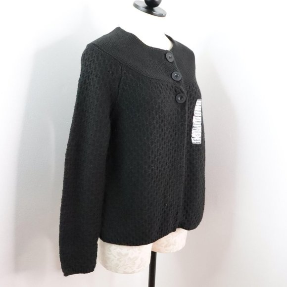 New Charter Club Women's M Black Yarn Knit Babydoll Smock Cardigan Sweater - Picture 2 of 7